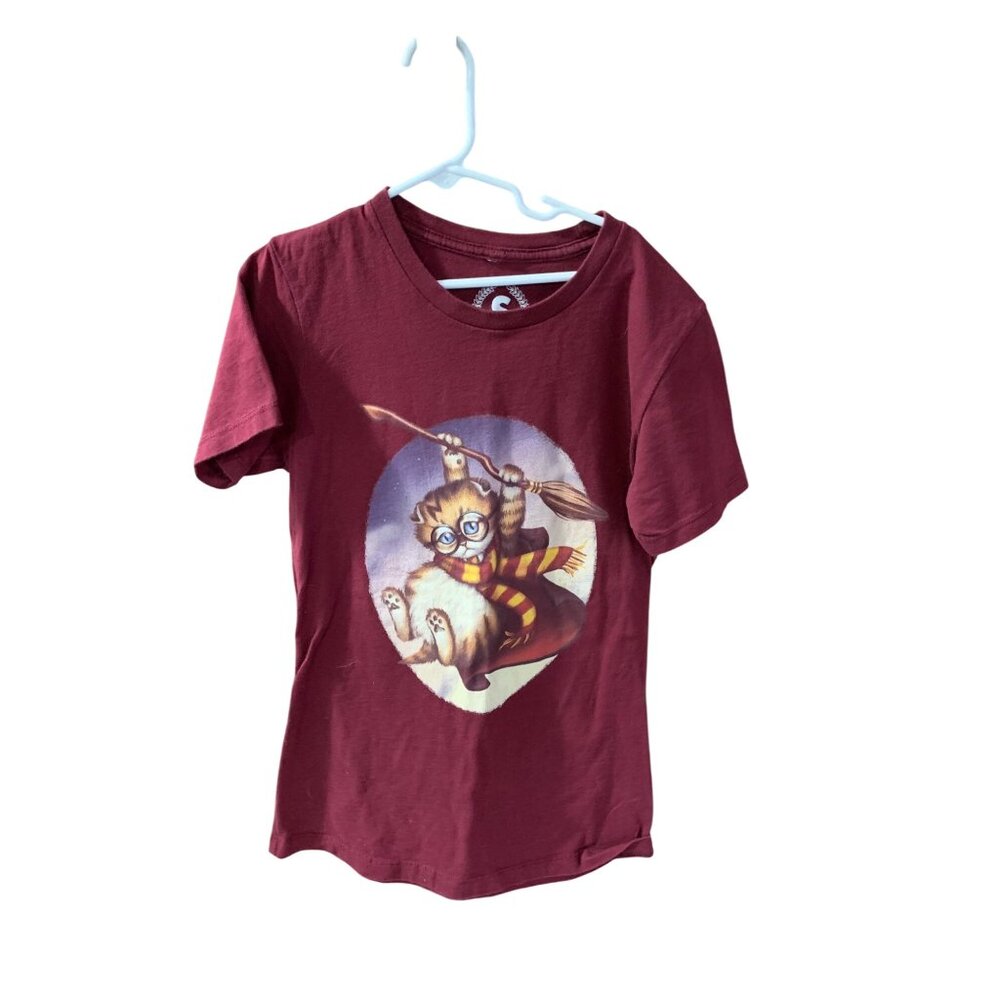 Tee Public Womens Small Pull Over Tshirt Tee Shirt top Cat Harry Potter quidditc